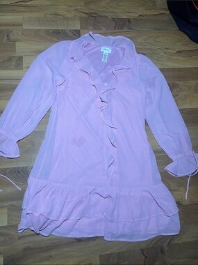 Light Pink Ruffle-Front Long Sleeve Dress